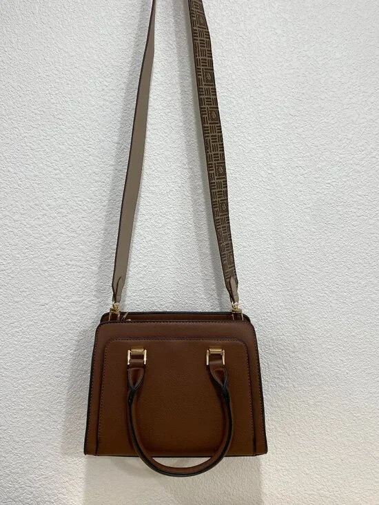 Anne Klein Cognac Satchel - Includes 2 Straps! Monogram & Matching Leather - Picture 3 of 14